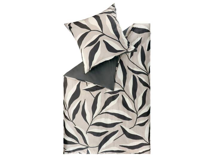 Schöner Wohnen Bettwäscheset, Anthrazit, Beige, Textil, Blätter, 160x210 cm, pflegeleicht, hautfreundlich, angenehm wärmend, schadstoffgeprüft, samtiger Griff, weiche und anschmiegsame Oberfläche, Heimtextilien, Bettwäsche, Bettwäsche, Satin Bettwäsche