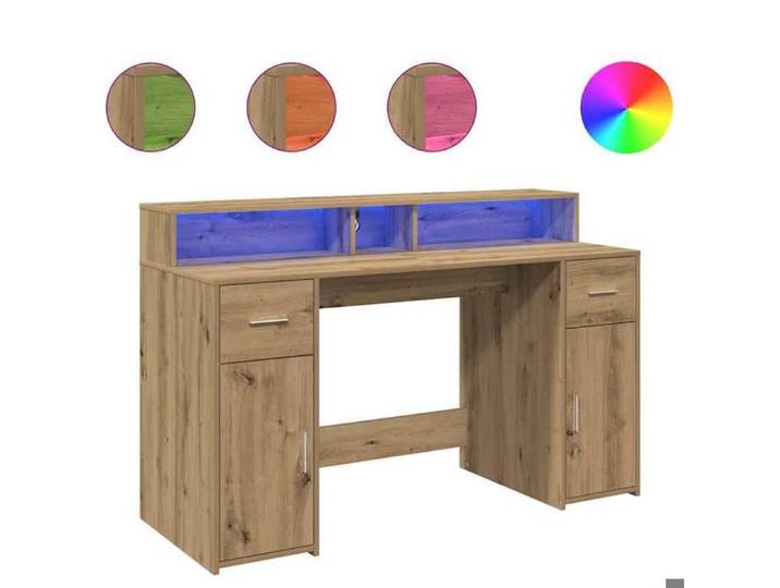 Bureau rectangulaire(1 PC) - VIDAXL - Table informatique - avec LED - chêne artisanal bois d'ingénierie 140x55x91 cm B208