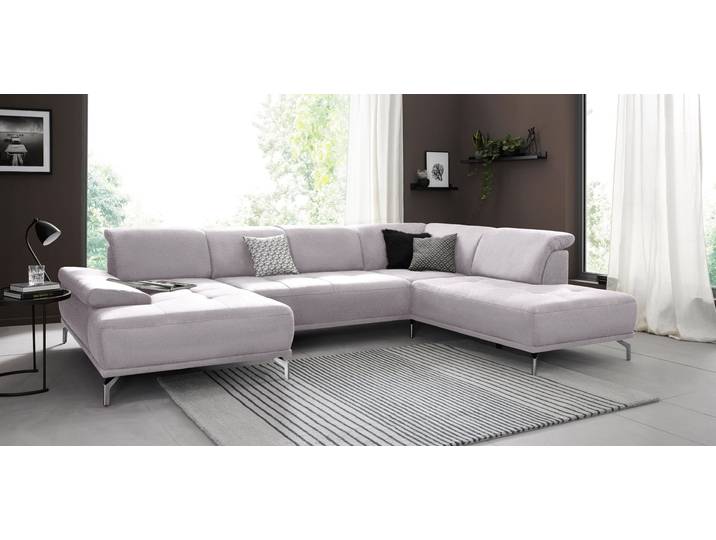 Wohnlandschaft, Flachgewebe Mura, Silber, 334×235 cm, Sitztiefenverstellung, Vintage, Places of Style