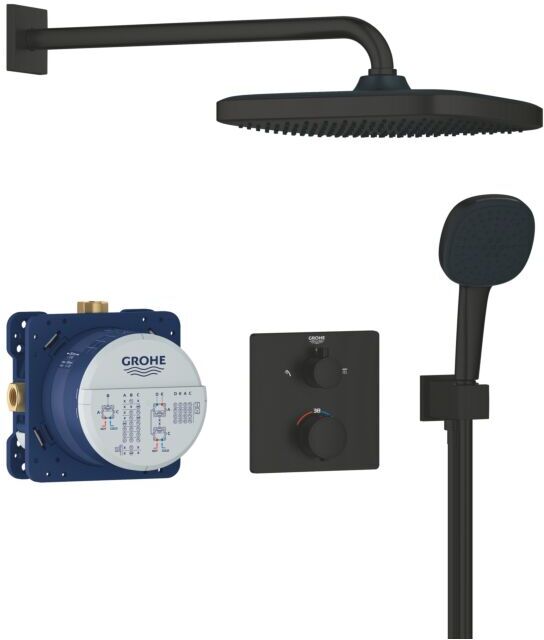 Grohe Precision Thermostat Duschsystem 348822430 Unterputz mit Vitalio Comfort 250, mattschwarz