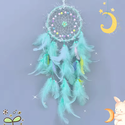 Inspire Curations Boho Dream Catcher Wind Chime Handmade Feather Hanging Decor For Home & Car green