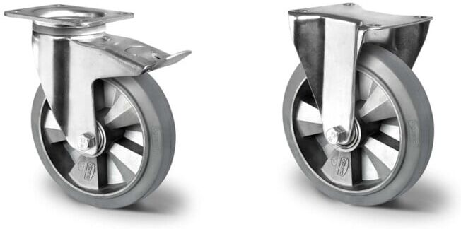 Set CASCOO Lenkrolle mit Totalfeststeller ø 125 mm Serie BAF2 Doppelkugellager + CASCOO Bockrolle ø 125 mm Serie BAF2 Doppelkugellager