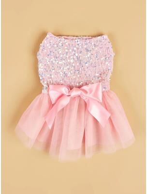Uplift Picks Princess Style Dog Dress With Sequin Bowknot And Tulle Skirt For Puppies And Cats pink m