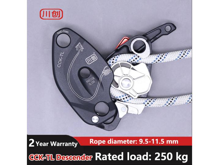CCK-TL Descender d'escalade et de rappel pour corde 250 kg, équipement de rappel, dispositif d'assurance, équipement de descente, accès par corde, sauvetage