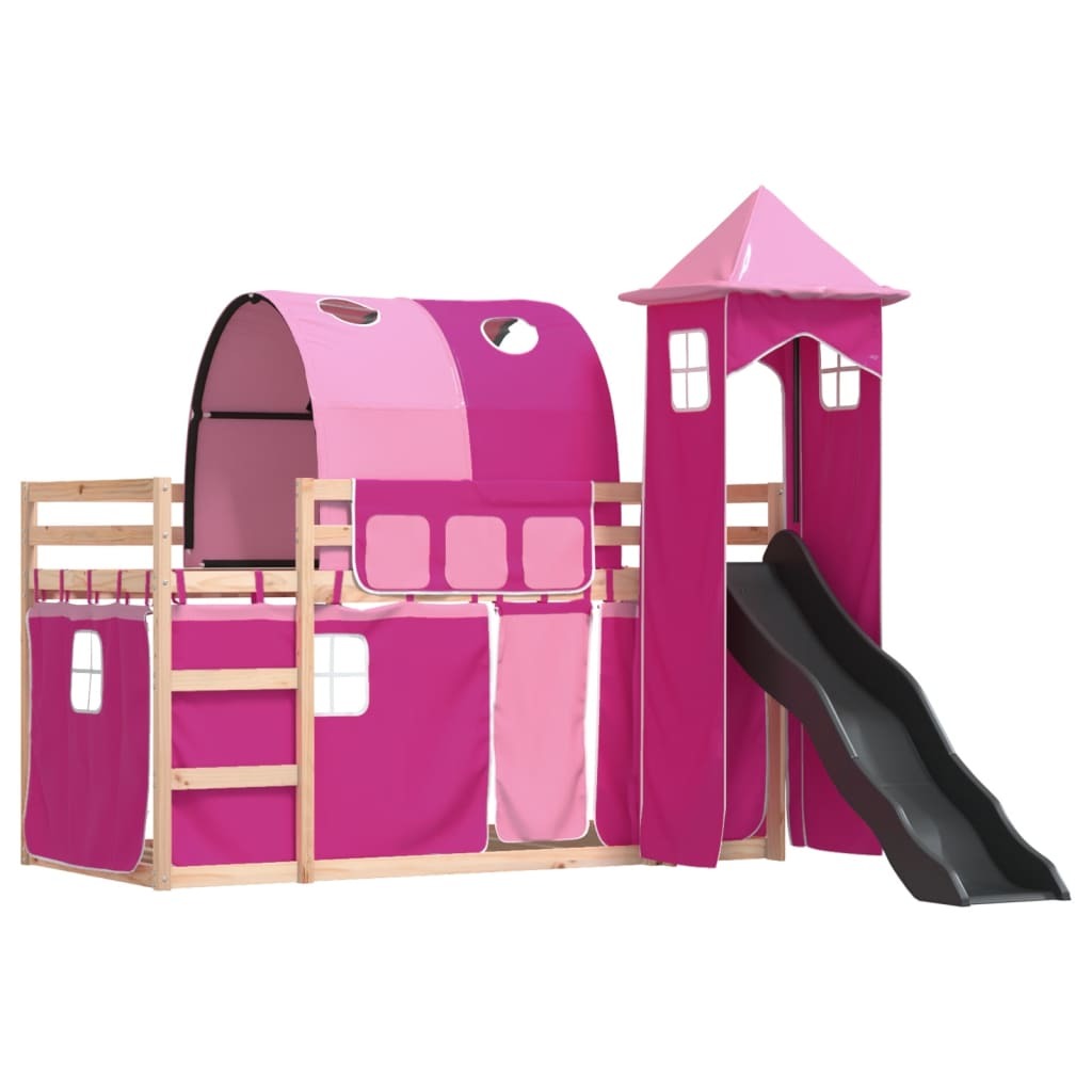 Maison Exclusive - Etagenbett mit Rutsche und Gardinen Rosa 80x200 cm