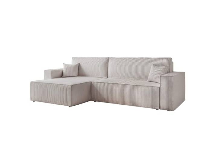 Ecksofa XL mit Schlaffunktion und Bettkasten 276 x 145 cm 276 x 145 x 79 cm, Kiefernholz und MDF, Hoher Sitzkomfort, Flexible Ottomane, Wohnen und Schlafen, Integrierter Bettkasten