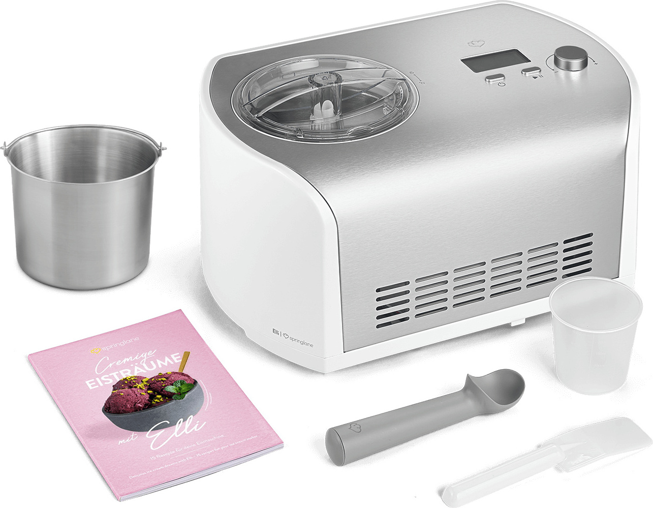 SPRINGLANE Eismaschine Elli 1,2 L mit selbstkühlendem Kompressor 135 W inkl. Edelstahl Zusatzbehälter inkl. Rezeptheft