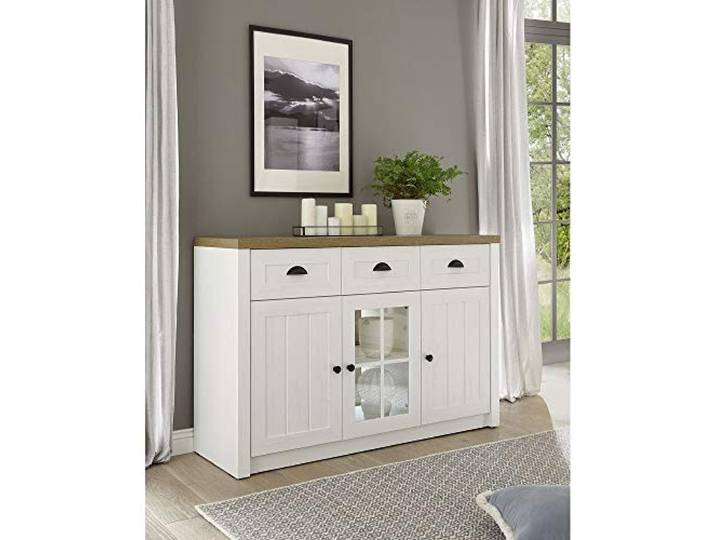 Landhaus Anrichte / Sideboard in Pinie weiß und Eiche hell, Breite: 130 cm