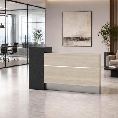 WESOME Front Desk Reception Counter Desk with Locking Drawers Storage Open Shelving LED Light Strip
