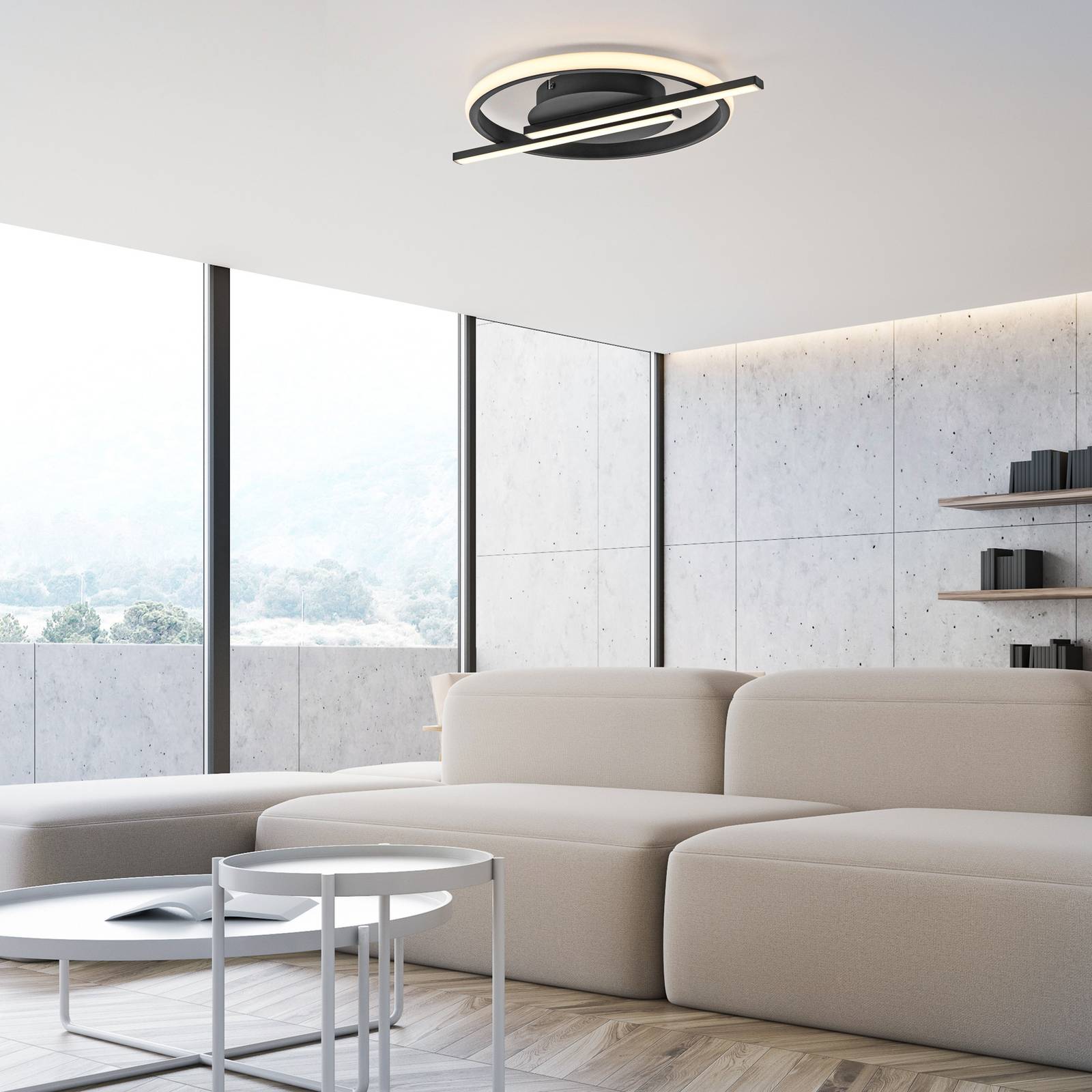 JUST LIGHT. GmbH LED Deckenleuchte Korsa, dimmbar, schwarz, für Wohn- / Esszimmer, Metall, Modern