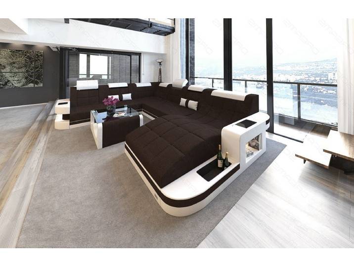 Sofa Dreams Wohnlandschaft Wave XXL Strukturstoff, Ottomane, 6-Sitzer, opt. Bettfunktion, LED-Beleuchtung, USB, Webstoff