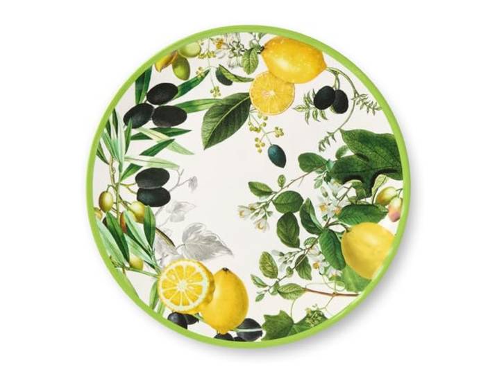 Limone Melamin-Speiseteller, 27,9 cm, lebendiges Zitronenmotiv, langlebig, bruchsicher, spülmaschinenfest, perfekt für drinnen und draußen, 6 Stück