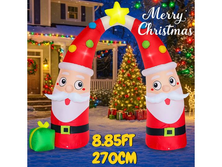 Jouet gonflable géant de 8,85 pieds, arc de père noël, lumières LED, décorations pour la maison, fournitures cadeaux, décorations de cour gonflables