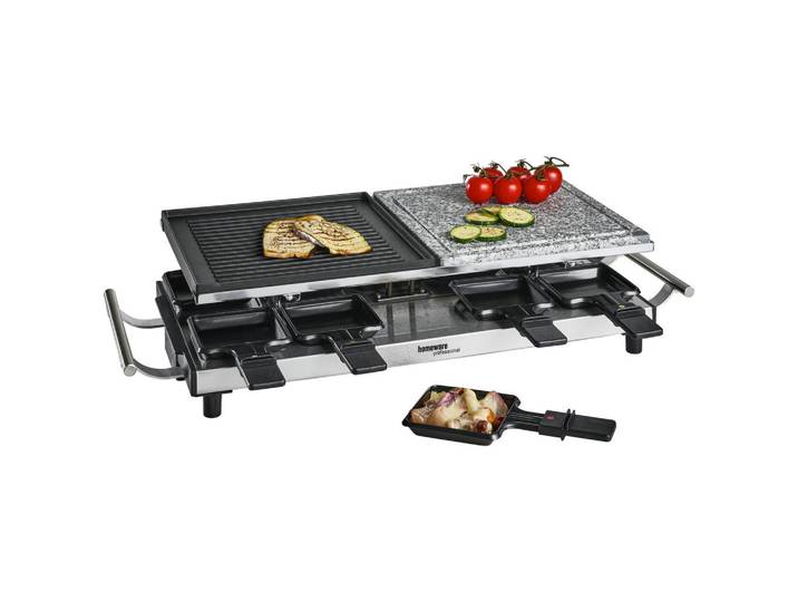 Homeware Profession. Raclette-Grill, Schwarz, Edelstahlfarben, Metall, Kunststoff, Stein, 24.2x13x62 cm, RoHS, Lfgb, CE, Temperaturregler, Kontrollleuchte, antihaftbeschichtete Raclette-Pfännchen, abnehmbare Steinplatte, regelbarer Thermostat, Kochgeschirr, Tischgrills & Fondues, Raclette-Grills