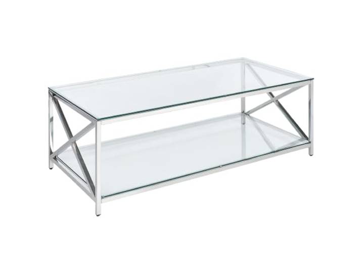 Beliani Couchtisch Silber Sicherheitsglas Rechteckig Glas Poliert, Belastbarkeit 20 kg, 120 x 60 x 40 cm