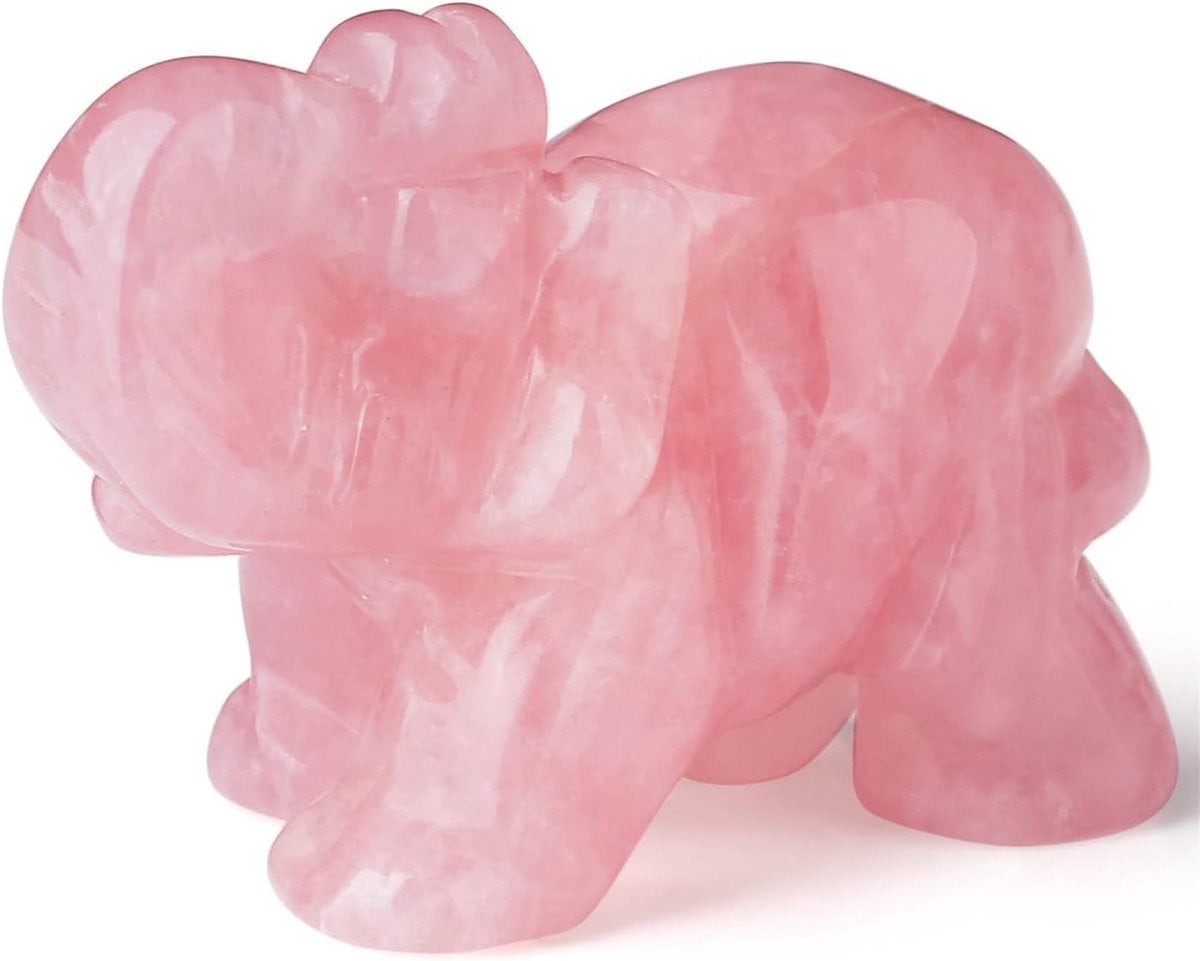 Rozenkwarts Olifant Natuursteen Beeldje Roze - 5 cm