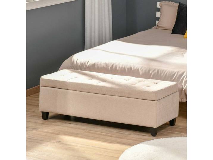 Banc banc capitonné avec rangement banc de lit avec couvercle aspect lin banc coffre banc de rangement beige