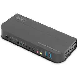 Digitus KVM-Switch, 2-Port, 4K60Hz, 2 x DP in, 1 x DP/HDMI out, KVM Switch, Schwarz