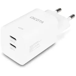 Dicota 2-port GaN Wall Charger (45W) EU (45 W, 2 Ports), USB Ladegerät, Weiss