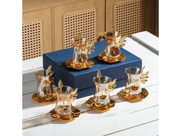 Ensemble de tasses et soucoupes à café turc, style palais, en verre borosilicate de haute qualité, tasses à thé, ensemble de 6 pièces avec tasse, soucoupe et cuillère, vaisselle