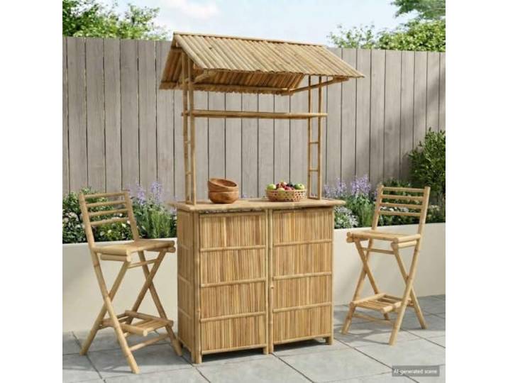 HGKMBRY Bambus Bartisch 115 cm Natur mit Regal Robust, wetterfest, für Terrasse und Garten, pflegeleicht, moderne Optik