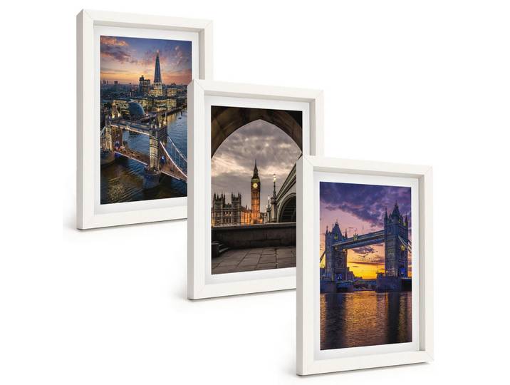 Tulup Bilder SET 3er Set - 20x30 cm Weißer Rahmen - Stadtbrücken, Uhrtürme, Kunststoff, Rechteckig, 20x30 cm, Fotografie, Bilder & Rahmen, Bilder