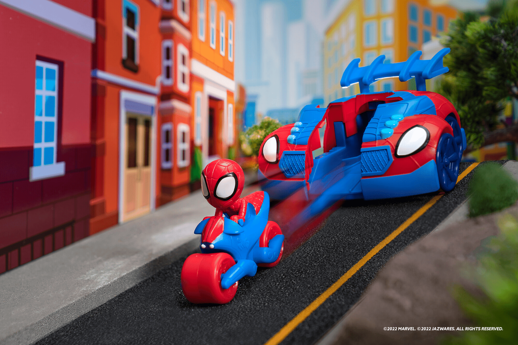 Marvel Spidey and His Amazing Friends Web Strike 2-in-1 Vehicle by Jazwares - Red & Blue - Ages 3 and Up - Toy Vehicle