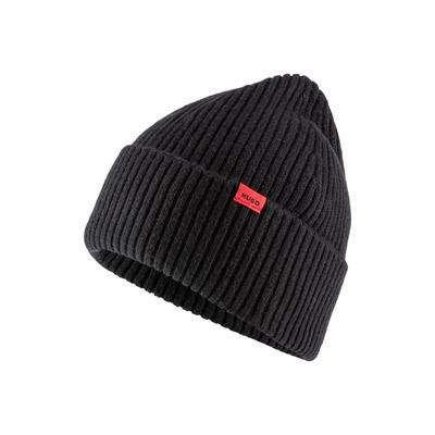 Beanie HUGO "Xola", Herren, schwarz (schwarz 001), Strick, Wolle, unifarben, Mützen Beanie, mit Labelaufnäher, reine Wolle, unisex