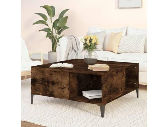 HEFZGDB Couchtisch Räuchereiche 80x80x36,5 cm Holzwerkstoff mit Stauraum Fächern, robuster Beistelltisch minimalistisches Design für Wohnzimmer