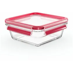 EMSA Clip & Close GLAS Frischhaltedose, Vorratsbehälter, Vorratsdose, Transparent / Rot, 0.8 L, N10414