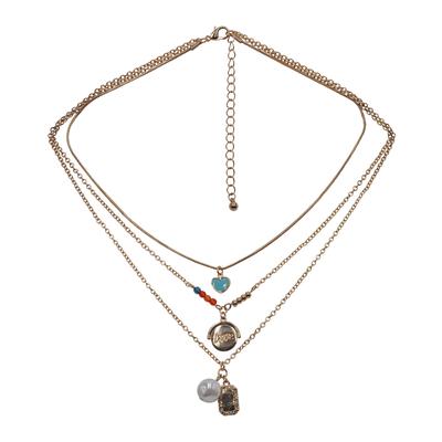 Kette mit Anhänger STEUER "dreireihig mit diversen Anhängern", gelb, Halsketten, Damen, 44,5cm, Metall, L: 44,5, glänzend