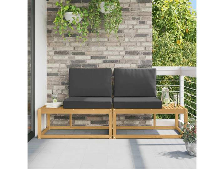 vidaXL Outdoor End Sofa mit Kissen 2 Stück Weiß Massivholz Akazie