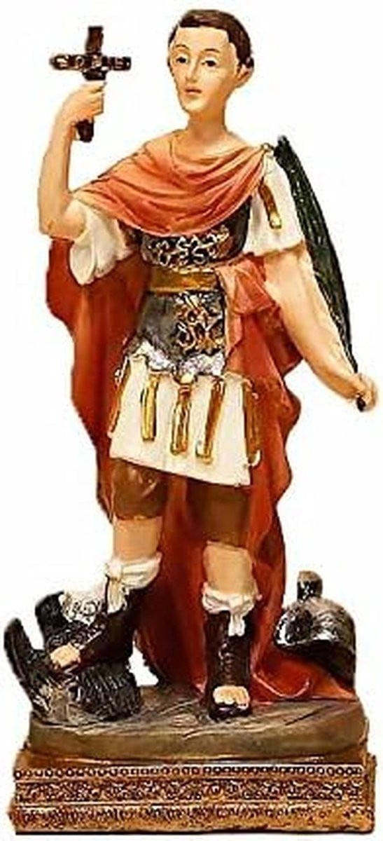 Religieus beeldje Sint Expedito van kunsthars, Hoogte: 11 cm