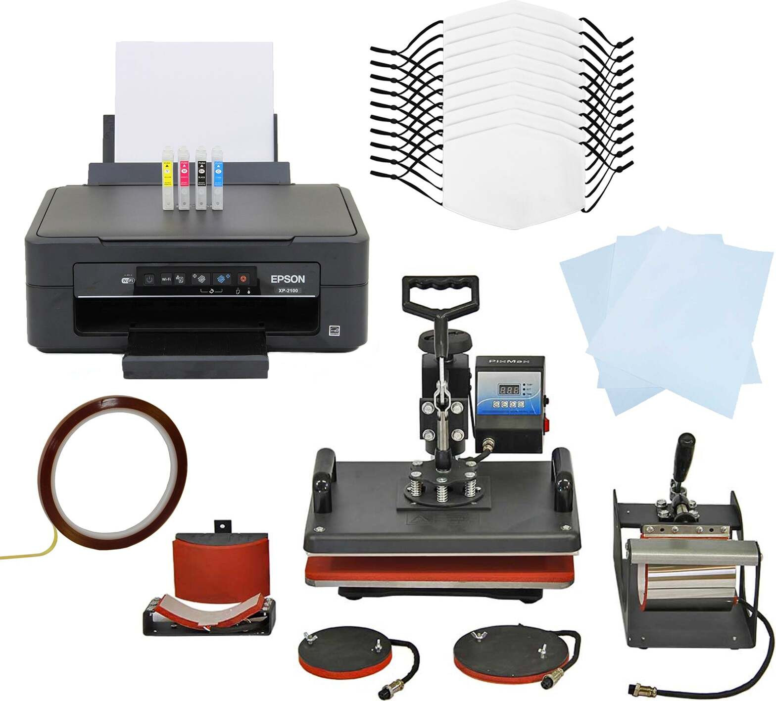 Monster Shop 10 gezichtsmaskers voor sublimatieprinten met 5-in-1 warmtepers en printer
