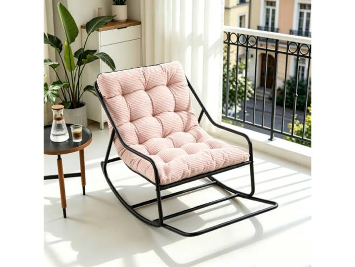Ball & Cast Schaukelstuhl für Drinnen & Draußen, Rocking Chair mit Gepolstertem Kissen und Fußstütze, Balkonsessel für Wohnzimmer, Garten & Terrasse, Rosa