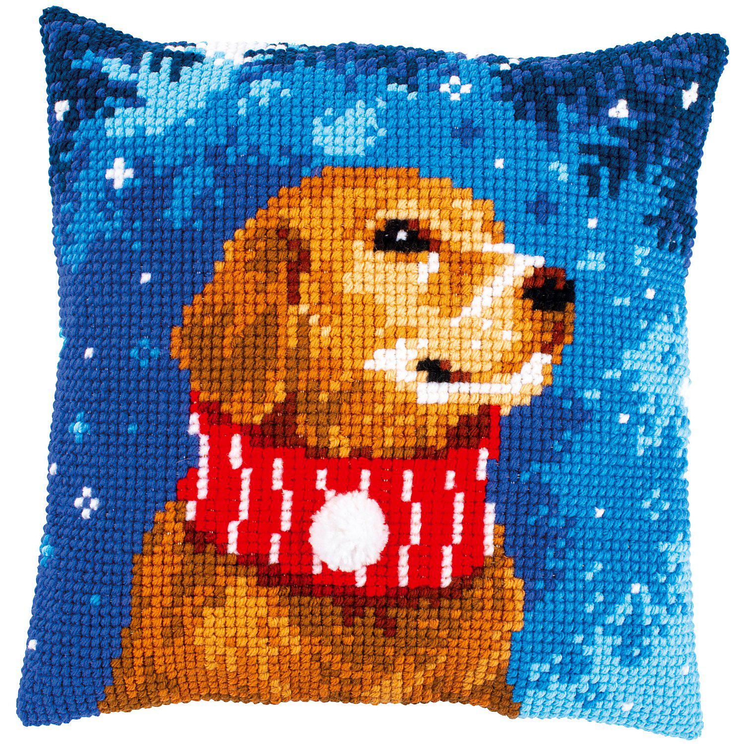 Kreuzstichkissen "Hund Winter"