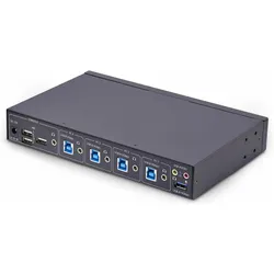 StarTech COM 4-Port KM Switch mit Maus-Roaming USB 3.0 Umschalter Tastatur und Maus Switch 3,5mm/USB, KVM Switch, Schwarz