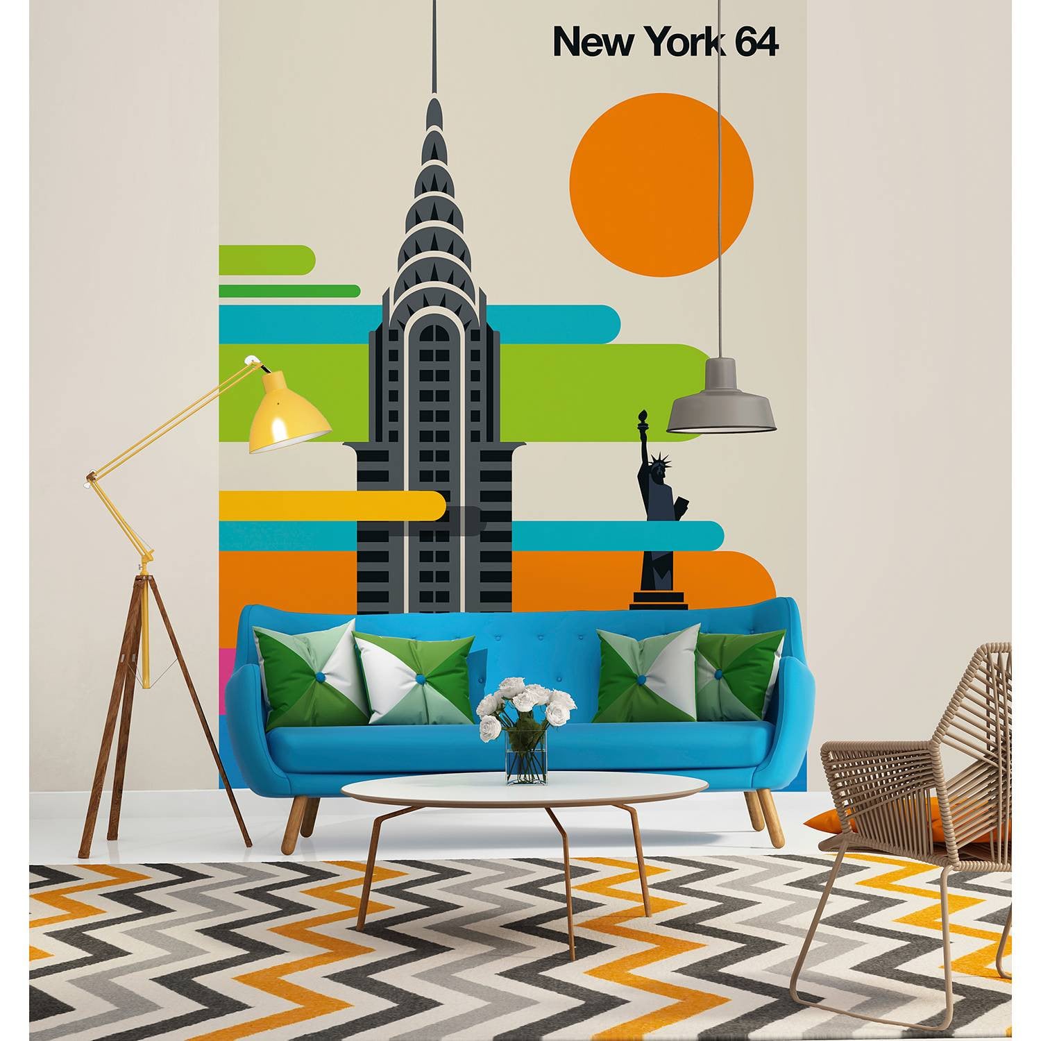 home24 Fotobehang New York Skyline Mural, Multicolor en Blauw, Vlies Premium