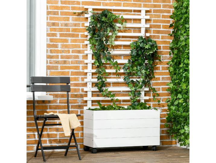 Outsunny Jardinière Verticale Bois Blanc Treillis 76x30x155cm