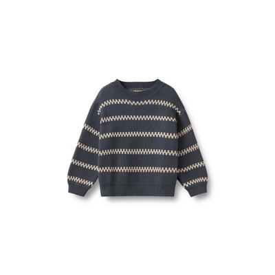 Sweater WHEAT "WHEAT Jacquard Pullover Harlow", Mädchen, Gr. 104, grau (graublau), 100% Baumwolle, Rundhals, Sweatshirts Sweater