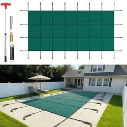 VEVOR Pool Abdeckplane, Passend für Rechteckige, Eingelassene Pools (4,9x11 m), Winterabdeckplane mit Ablauflöchern, Blickdichte Netzabdeckung für Schwimmbecken, Sicherheitsabdeckung, Grün