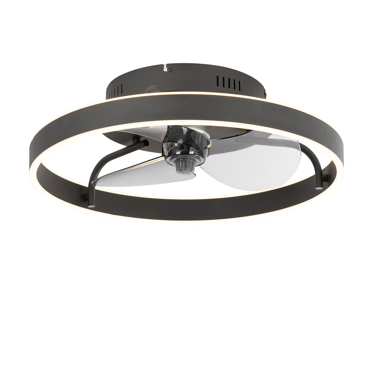 Qazqa Plafondventilator zwart met dimbare LED en afstandsbediening, 50 cm