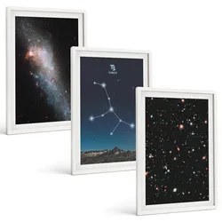 BILDER SET 3er Set - 40x60 cm Weißer Rahmen - Galaxie im Sternbild Jungfrau