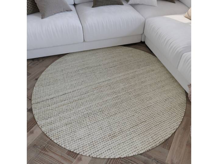 Teppich WECON HOME Hamptons FOURTEEN , beige (greige), H:10mm Ø:180cm, Kunstfaser, Schurwolle, Teppiche, Teppich, Fasermix, Kurzflor, Wohnzimmer, Schlafzimmer, elegant, Karo-Muster