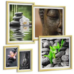 BILDER SET 5er Set - 50x50 cm & 20x30 cm & 40x60 cm Goldrahmen - Blumen in Vasen als Dekoration