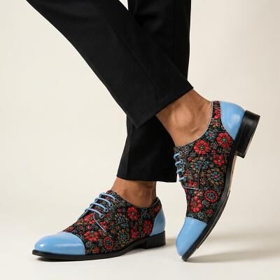 LightInthebox Men's Premium Genuine Leather Floral Oxford Dress Shoes, Designer Lace-Up Formal Shoes for Business, Weddings, Stage Performances and Luxury Events