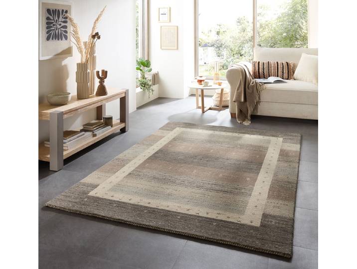 Wollteppich THEKO Memu ZO-7406-24 , grau, B:120cm H:12mm L:180cm, Schurwolle, Teppiche, Wollteppich, Gabeh Design, reine Wolle, besonders flach, handgewebt, warme Farben