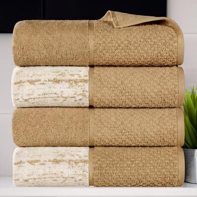 Superior Modern Cotton 4 Piece Bath Towel Set - Jacquard Solid & Abstract Patterned Mix