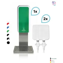SET: Desinfektionsspender SENSOR Cosmos (berührungslos) +2x1L Händedesinfektion+Edelstahlhalterung mit Auffangschale Wandmontage
