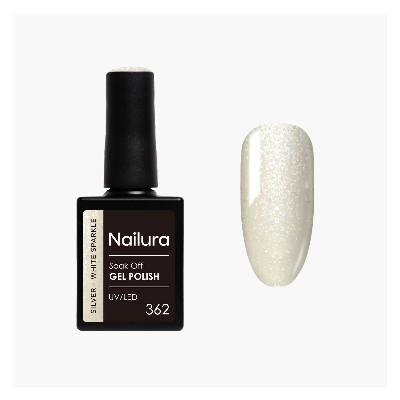 Nailura - Gel Polish 362 - Silver White Sparkle - 10 ml (Silver White Sparkle) (70381)